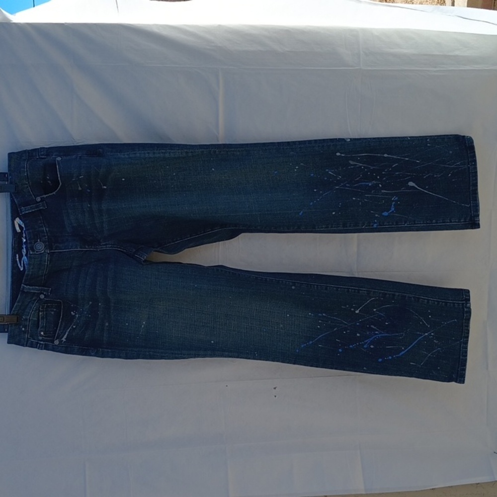 Seven 7 Straight Jeans Paint Splatter Sz 16 Mid Rise straight leg blue